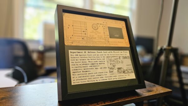 Genuine US Naval Air Technical Services Punch Card with Microfilm Plans - Authenticated, Framed, and Enlarged